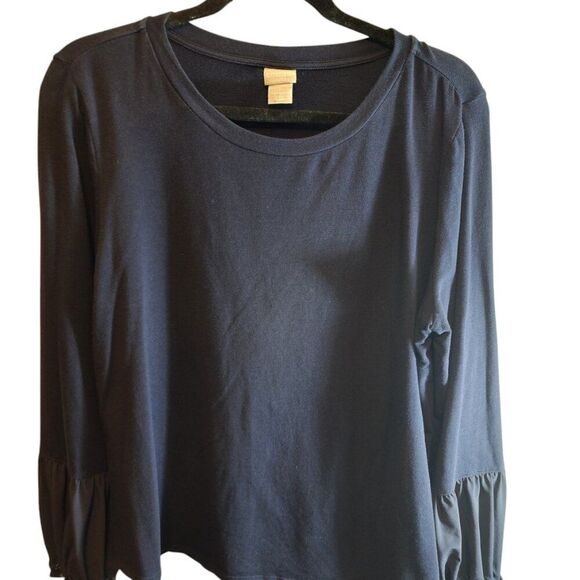 Chico's Tops - CHICOS ZENERGY TOP SIZE 2 WOMENS LARGE 12 NAVY BLUE LONG RUFFLED SLEEVE RELAXED